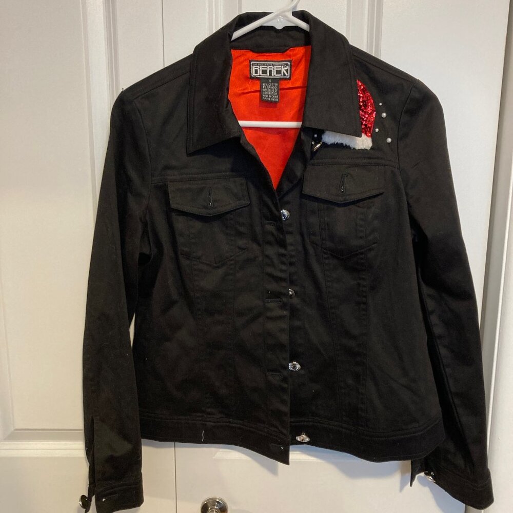 Berek Christmas Santa Jacket with Rhinestone Buttons, Size Small